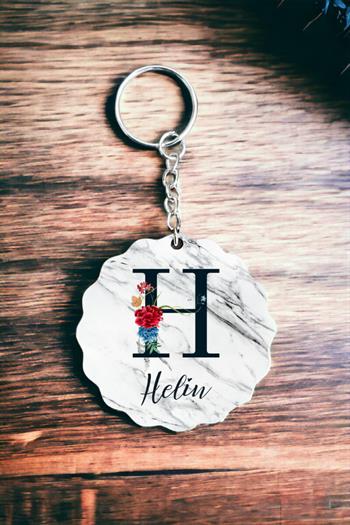 Kadına Hediye Mermer Tasarım Baş Harfli ve İsimli Anahtarlık