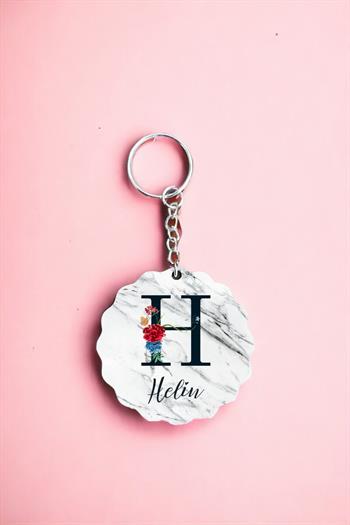 Kadına Hediye Mermer Tasarım Baş Harfli ve İsimli Anahtarlık