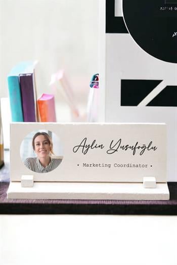 Kadına Ofis Hediyesi Fotoğraflı Masaüstü Taş İsimlik