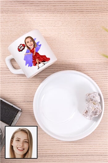 Kadına Özel Hediye Karikatürlü Concept Türk Kahvesi Fincanı
