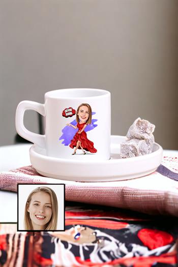 Kadına Özel Hediye Karikatürlü Concept Türk Kahvesi Fincanı