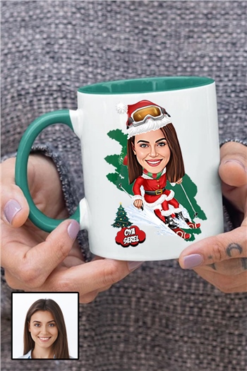 Kadına Yılbaşı Hediyesi Karikatürlü İçi Renkli Kupa Bardak