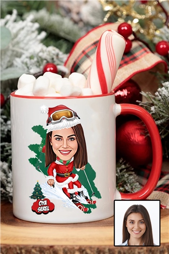 Kadına Yılbaşı Hediyesi Karikatürlü İçi Renkli Kupa Bardak