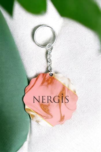 Kadınlara Hediye Pembe Mermer Tasarım İsme Özel Anahtarlık