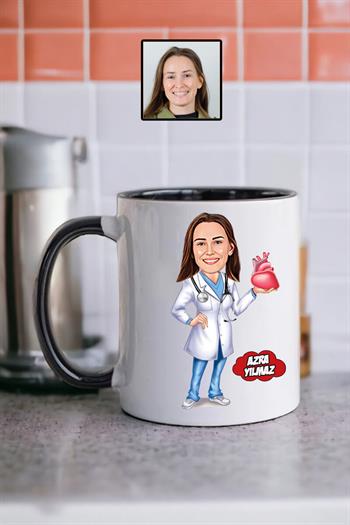 Kalp Doktoruna Hediye Kadın Kalp Doktoru Karikatürlü Kupa Bardak