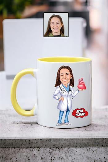 Kalp Doktoruna Hediye Kadın Kalp Doktoru Karikatürlü Kupa Bardak
