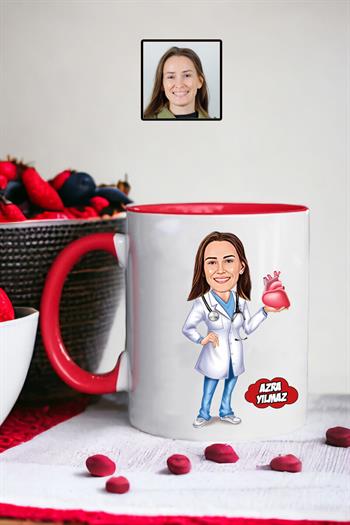 Kalp Doktoruna Hediye Kadın Kalp Doktoru Karikatürlü Kupa Bardak