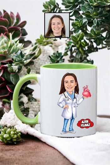 Kalp Doktoruna Hediye Kadın Kalp Doktoru Karikatürlü Kupa Bardak
