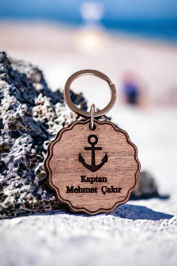 Gemi Kaptanına Hediye Lazer Kesim Ahşap Anahtarlık