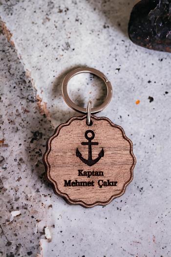 Gemi Kaptanına Hediye Lazer Kesim Ahşap Anahtarlık