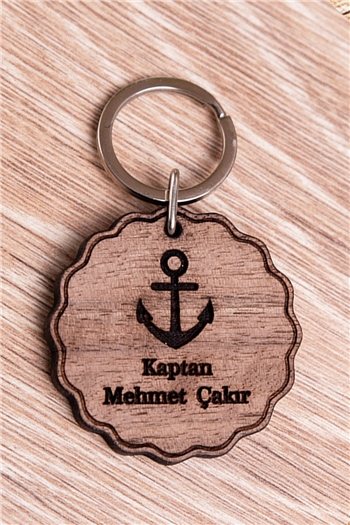 Gemi Kaptanına Hediye Lazer Kesim Ahşap Anahtarlık