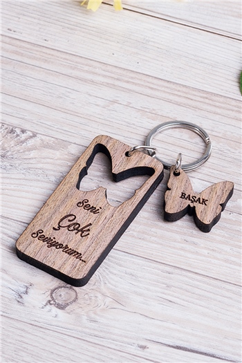 Kadına Hediye Mesajlı ve İsimli Kelebek Tasarım Anahtarlık