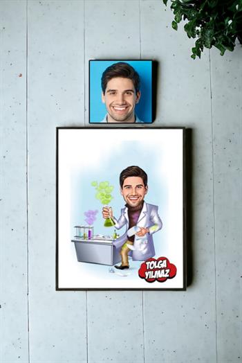 Kimyagere Hediye Kişiye Özel Karikatürlü Hediyelik Çerçeve