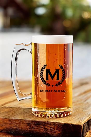 Kişiye Özel Baş Harf ve İsimli Cam Bira Bardağı
