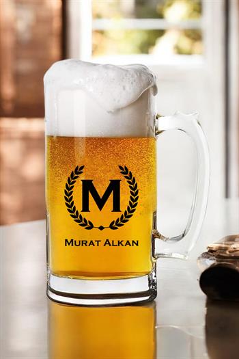 Kişiye Özel Baş Harf ve İsimli Cam Bira Bardağı