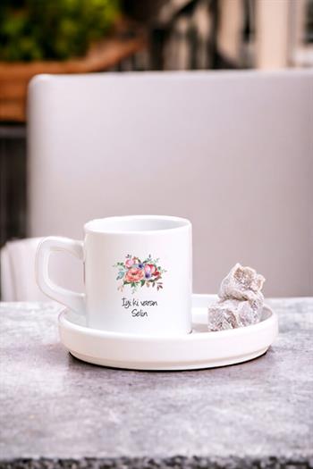 Kişiye Özel Çiçek Buketi İsimli Concept Türk Kahvesi Fincanı