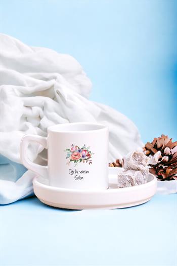 Kişiye Özel Çiçek Buketi İsimli Concept Türk Kahvesi Fincanı