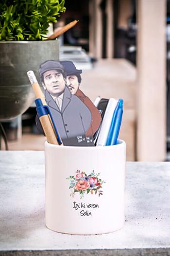 Kişiye Özel Çiçek Buketi İsimli Seramik Kalemlik
