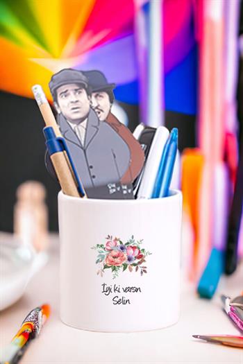 Kişiye Özel Çiçek Buketi İsimli Seramik Kalemlik