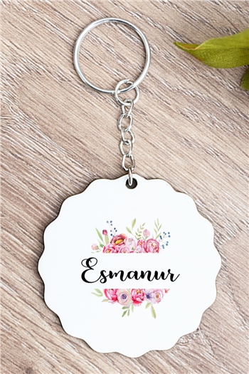 Kişiye Özel Çiçek Çerçeveli İsimli Anahtarlık