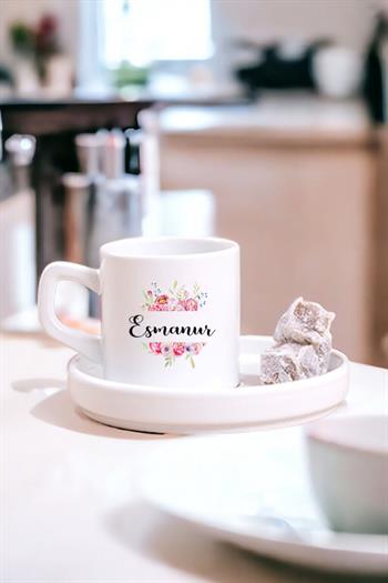 Kişiye Özel Çiçek Çerçeveli İsimli Concept Türk Kahvesi Fincanı