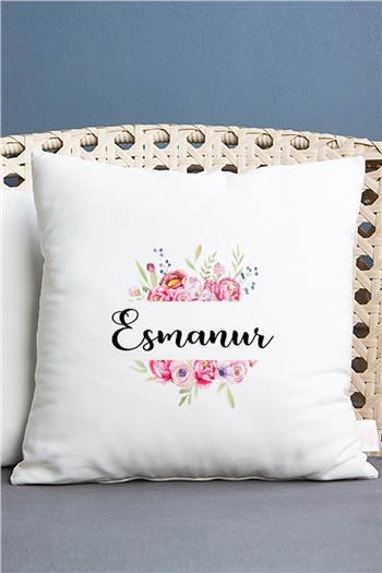 Anneler Günü Hediyesi Çiçek Çerçeveli İsimli Kare Yastık