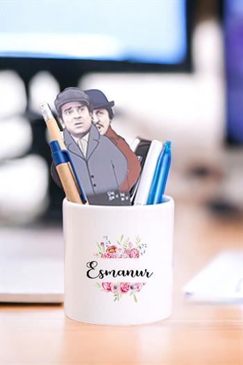 Kişiye Özel Çiçek Çerçeveli İsimli Seramik Kalemlik