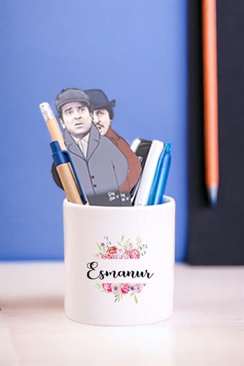 Kişiye Özel Çiçek Çerçeveli İsimli Seramik Kalemlik
