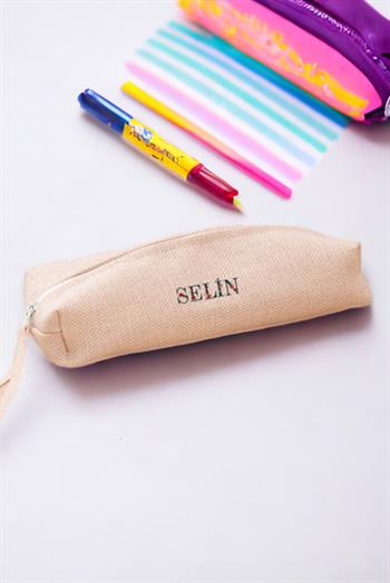 Kişiye Özel Çiçek Harf Tasarım İsim Yazılı Keten Bez Kalemlik