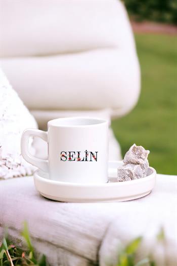Kişiye Özel Çiçek Harf Tasarım İsim Yazılı Concept Türk Kahvesi Fincanı