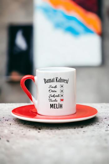 Kişiye Özel Damat Renkli Türk Kahvesi Fincanı