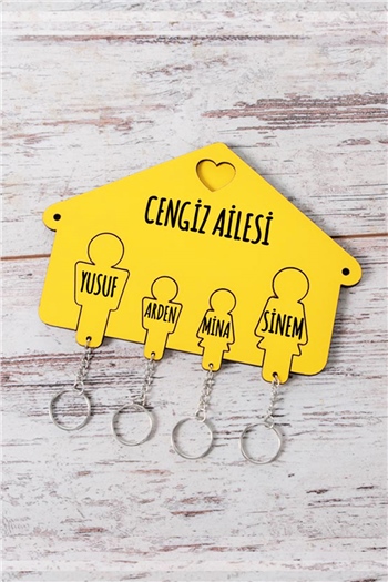 Kişiye Özel Dört Anahtarlıklı Renkli Anahtarlık Askısı