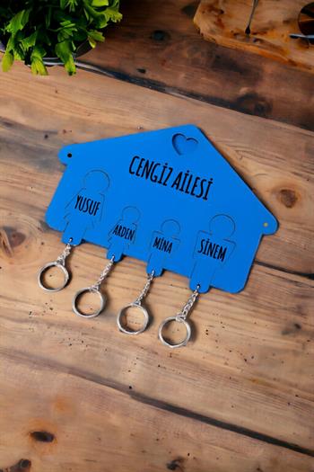 Kişiye Özel Dört Anahtarlıklı Renkli Anahtarlık Askısı