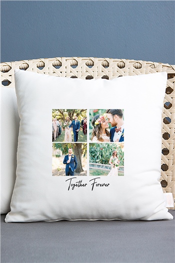 Kişiye Özel Dört Fotoğraflı Kupa Bardak Saten Kare Yastık