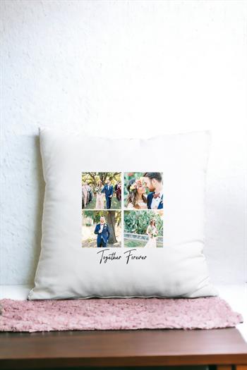 Kişiye Özel Dört Fotoğraflı Kupa Bardak Saten Kare Yastık