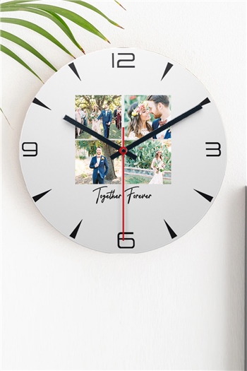 Kişiye Özel Dört Fotoğraflı Kupa Bardak Ahşap Duvar Saati