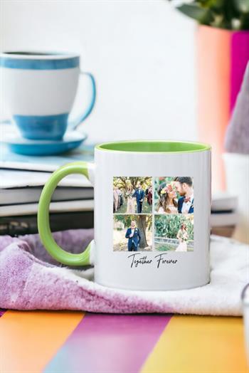 Kişiye Özel Dört Fotoğraflı Kolaj Tasarım Renkli Kupa Bardak