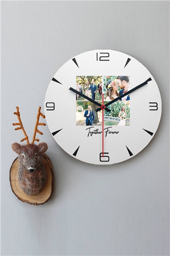 Kişiye Özel Dört Fotoğraflı Kupa Bardak Ahşap Duvar Saati