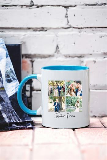 Kişiye Özel Dört Fotoğraflı Kolaj Tasarım Renkli Kupa Bardak