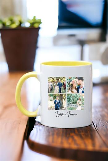 Kişiye Özel Dört Fotoğraflı Kolaj Tasarım Renkli Kupa Bardak