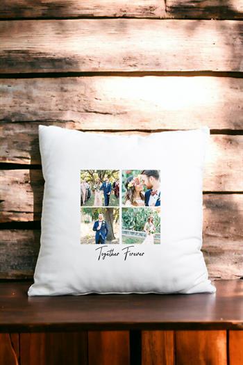 Kişiye Özel Dört Fotoğraflı Kupa Bardak Saten Kare Yastık