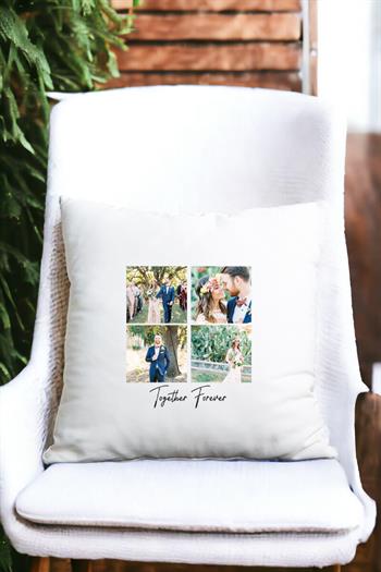 Kişiye Özel Dört Fotoğraflı Kupa Bardak Saten Kare Yastık