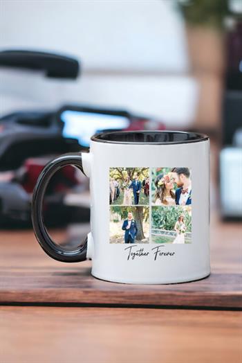 Kişiye Özel Dört Fotoğraflı Kolaj Tasarım Renkli Kupa Bardak