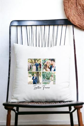 Kişiye Özel Dört Fotoğraflı Kupa Bardak Saten Kare Yastık