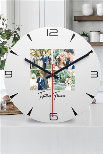 Kişiye Özel Dört Fotoğraflı Kupa Bardak Ahşap Duvar Saati