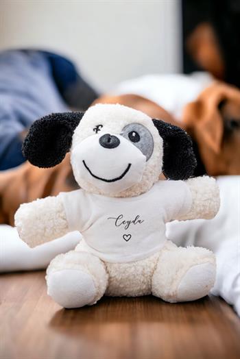 Kişiye Özel El Yazısı Tasarımlı İsimli Peluş Köpek