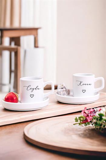 Kişiye Özel El Yazısı Tasarımlı İsimli İkili Concept Türk Kahvesi Fincanı