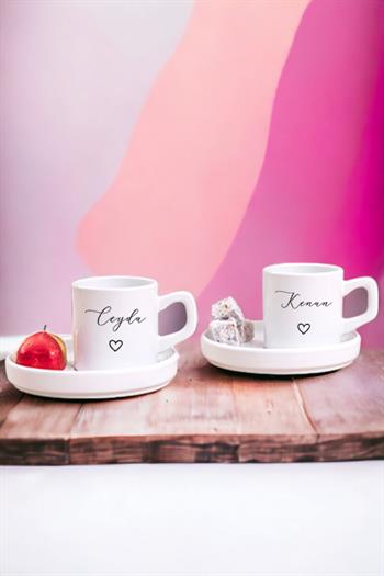 Kişiye Özel El Yazısı Tasarımlı İsimli İkili Concept Türk Kahvesi Fincanı