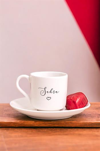 Kişiye Özel El Yazısı Tasarımlı İsimli Porselen Türk Kahvesi Fincanı