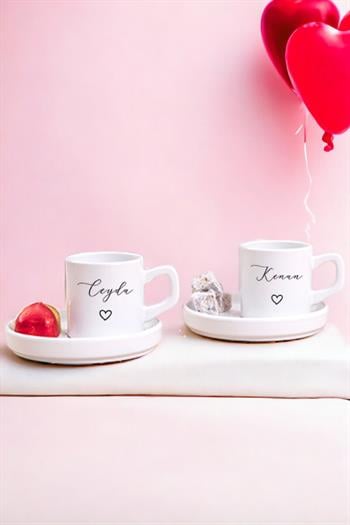 Kişiye Özel El Yazısı Tasarımlı İsimli İkili Concept Türk Kahvesi Fincanı